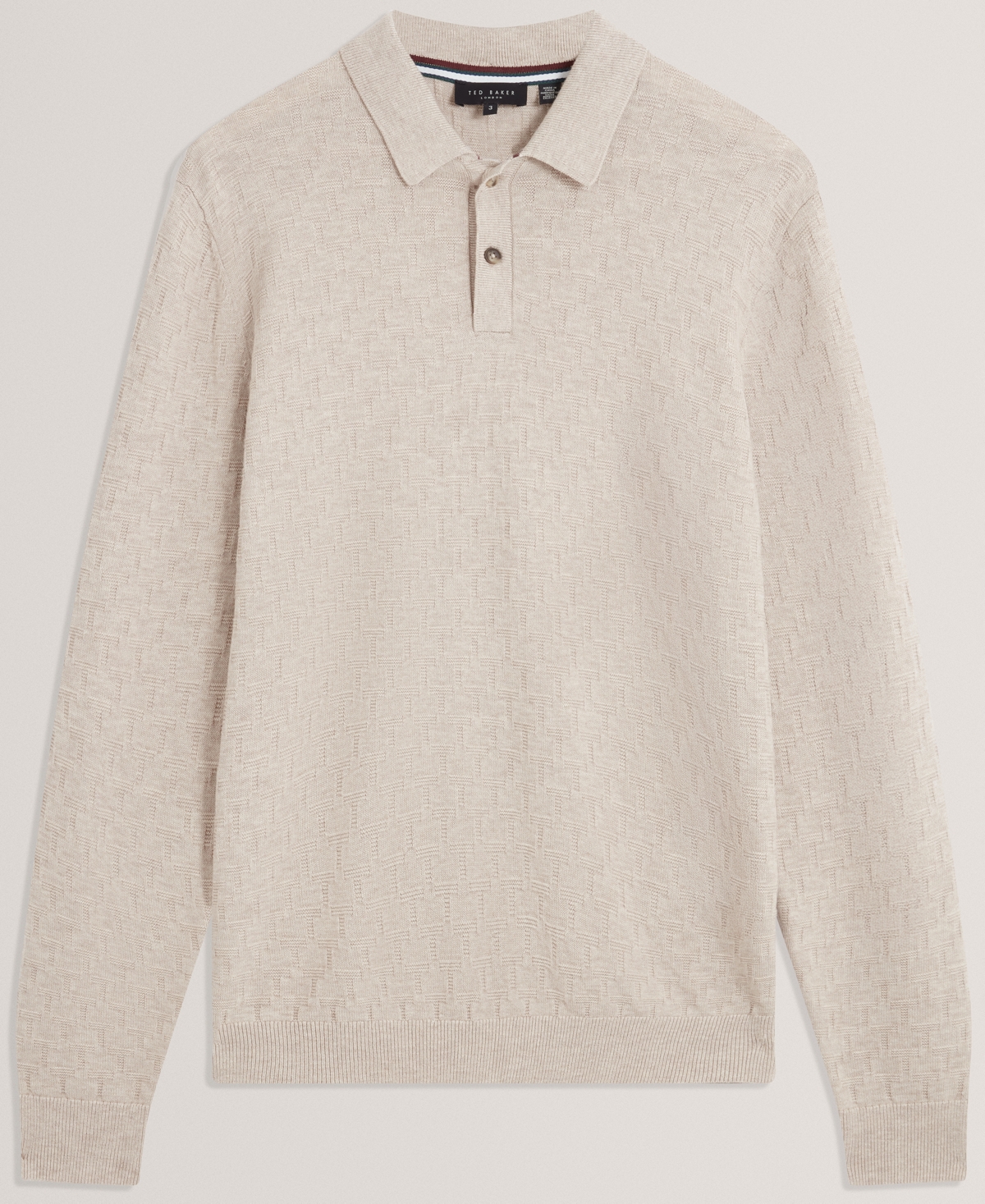 Ted Baker Gaten Long Sleeve Textured Stitch Polo In Neutral