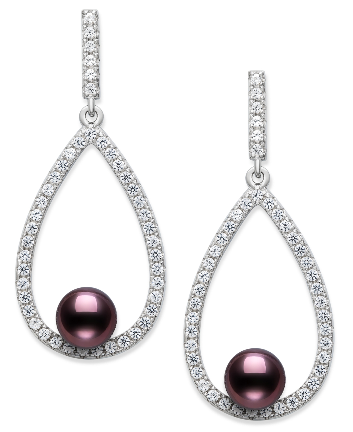 Belle De Mer Cultured Freshwater Peacock Black Pearl (6-7mm) And Lab Created Sapphire Drop Earrings In Sterling S In Black