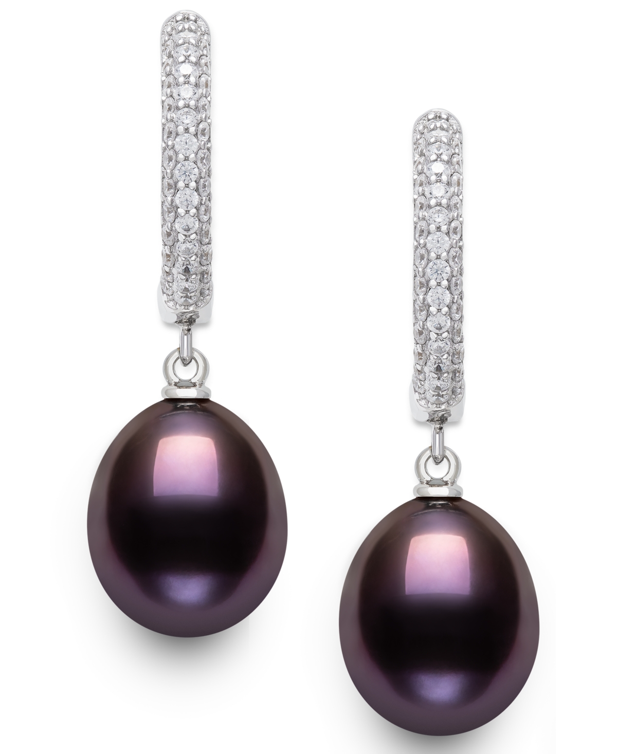 Belle De Mer Cultured Freshwater Peacock Black Pearl (10-11mm) And Lab Created Sapphire Drop Earrings In Sterling In Black