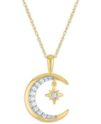 Macy's - Diamond Moon Pendant Necklace (1/8 ct. t.w.) in 10K Yellow Gold