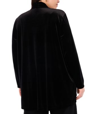 Plus Size Velvet Open-Front Long-Sleeve Cardigan