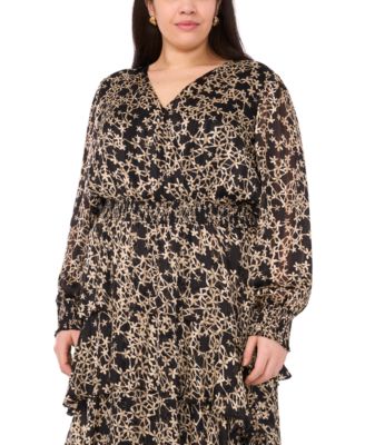 Plus Size Long Sleeve V-Neck Dress