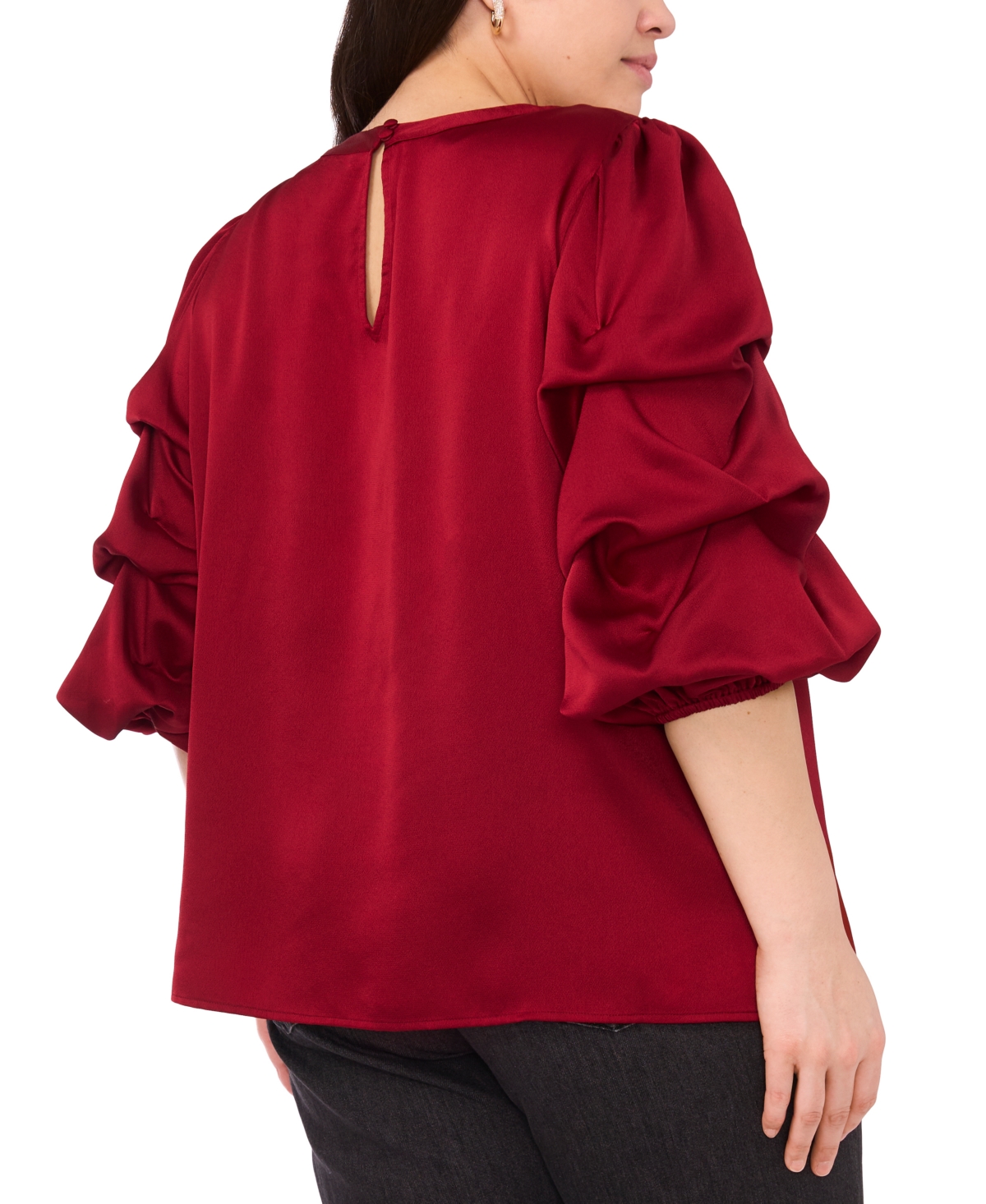 Vince Camuto Plus Size Crewneck Keyhole Bubble Sleeve Blouse In Red