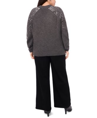 Plus Size Cozy V-Neck Sequined Raglan-Sleeve Sweater
