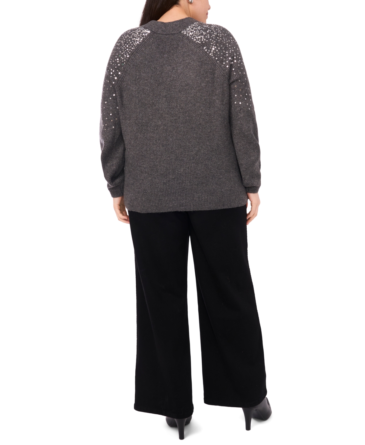 Vince Camuto Plus Sequin V-Neck Raglan Sweater