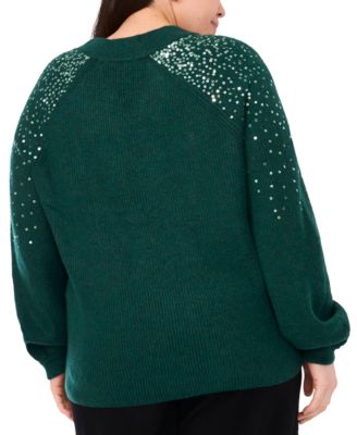 Plus Size Cozy V-Neck Sequined Raglan-Sleeve Sweater