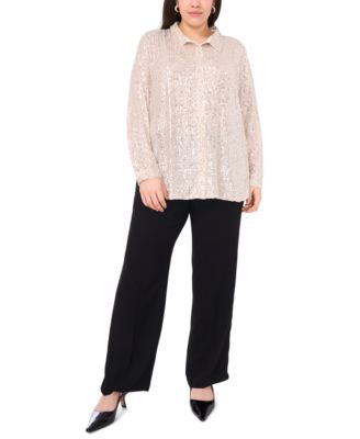 Vince Cameo Plus Size Sequined Button-Front Shirt