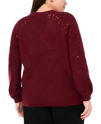 Plus Size Cozy V-Neck Sequined Raglan-Sleeve Sweater