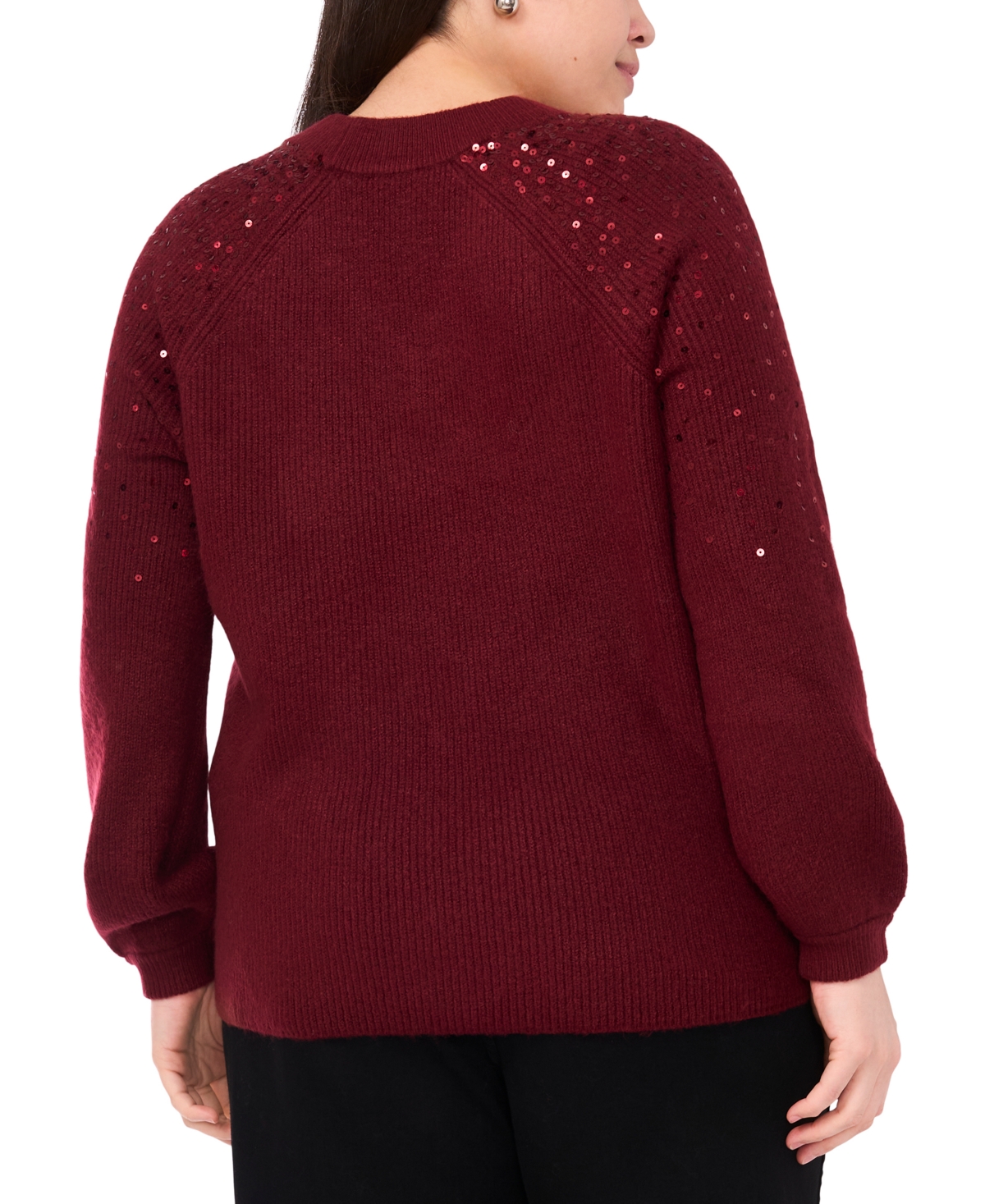 Vince Camuto Plus Sequin V-Neck Raglan Sweater
