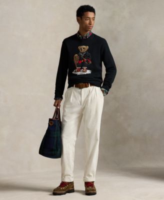 Men's Bear Print Crewneck Long Sleeve Sweater