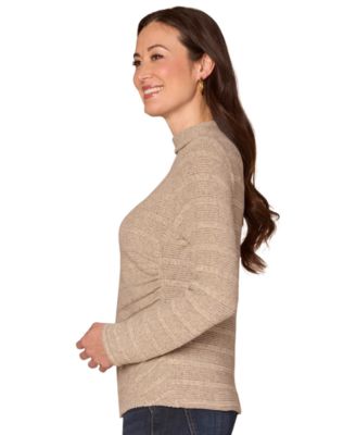 Petite Long Sleeve Mock Neck Side-Ruched Top