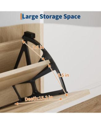 Shoe Storage Cabinet with 2 Flip Drawers, Freestanding Shoe Organizer with Metal Legs, Adjustable Shelf Narrow Shoe Rack Cabinet for Entryway, Foyer, Hallway, Living Room, Oak