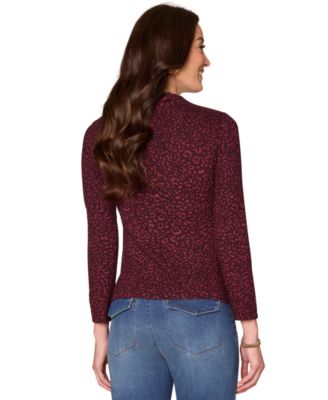 Petite Leopard-Print Mock Neck Top