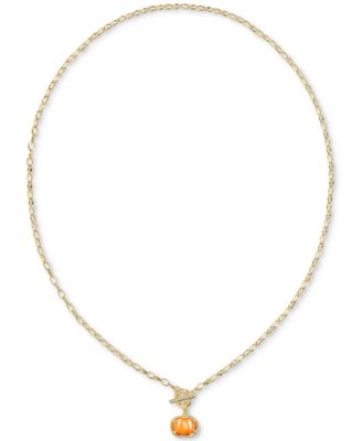 Mother of Pearl Pumpkin Link and Chain in 14K Gold Over Brass Necklace