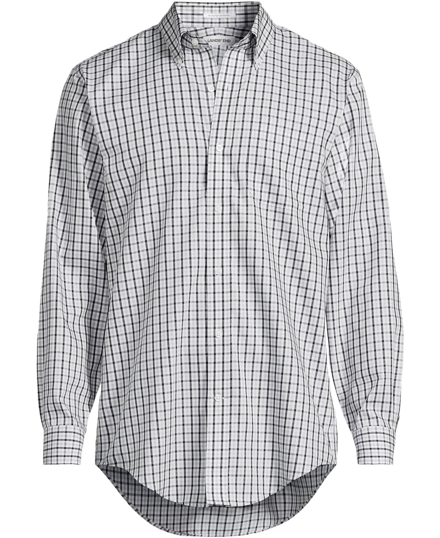 Мужская рубашка Lands' End No Iron Supima Cotton Pinpoint Buttondown Collar Dress Shirt, цвет: Минеральный пепельный разноцветный клетчатый — фото 3