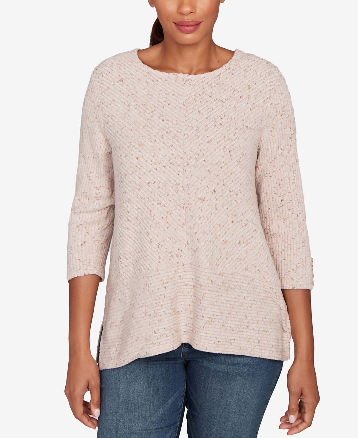Ruby Rd. Petite Speckled Heather Rib Knit Top In Multi