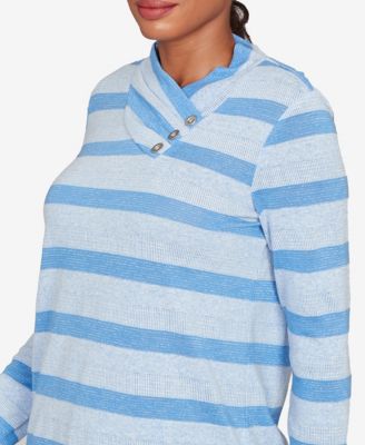 Petite Metallic Stripe Button Accent Knit Top
