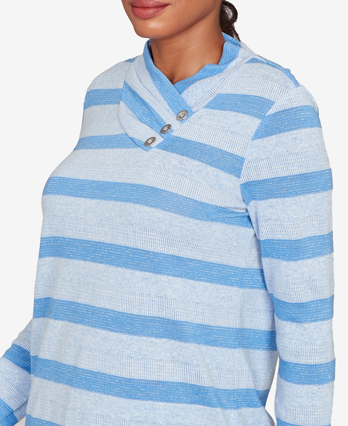 Ruby Rd. Petite Metallic Stripe Button Accent Knit Top