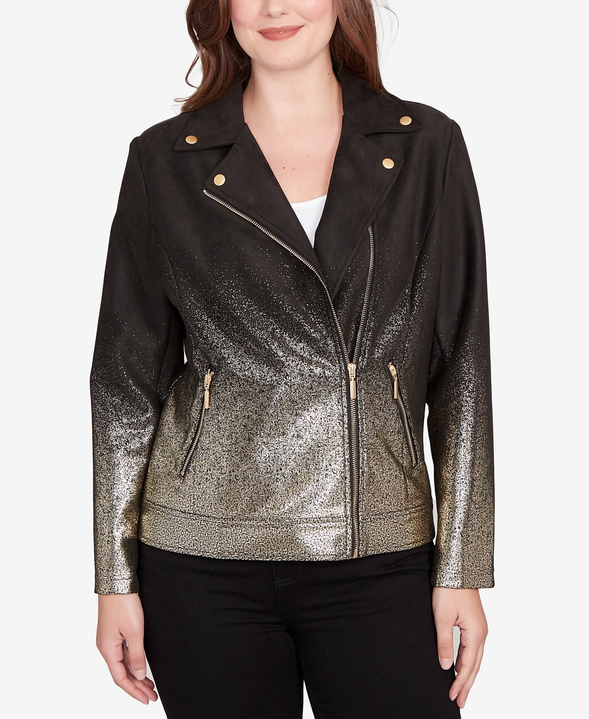 Ruby Rd. Petite Metallic Ombre Moto Jacket