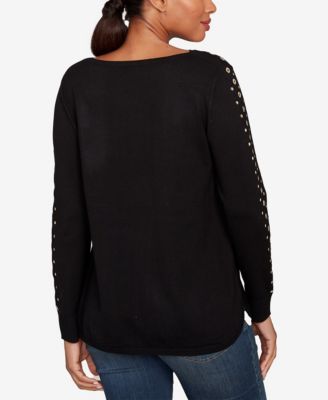 Petite Grommet Embellished Fine Gauge Sweater