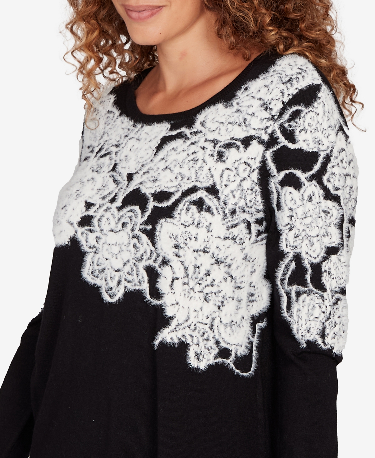 Ruby Rd. Petite Floral Placement Eyelash Sweater