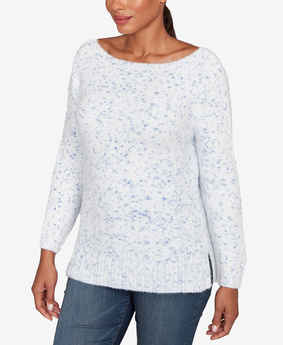Ruby Rd. Petite Speckled Chenille Eyelash Sweater In White