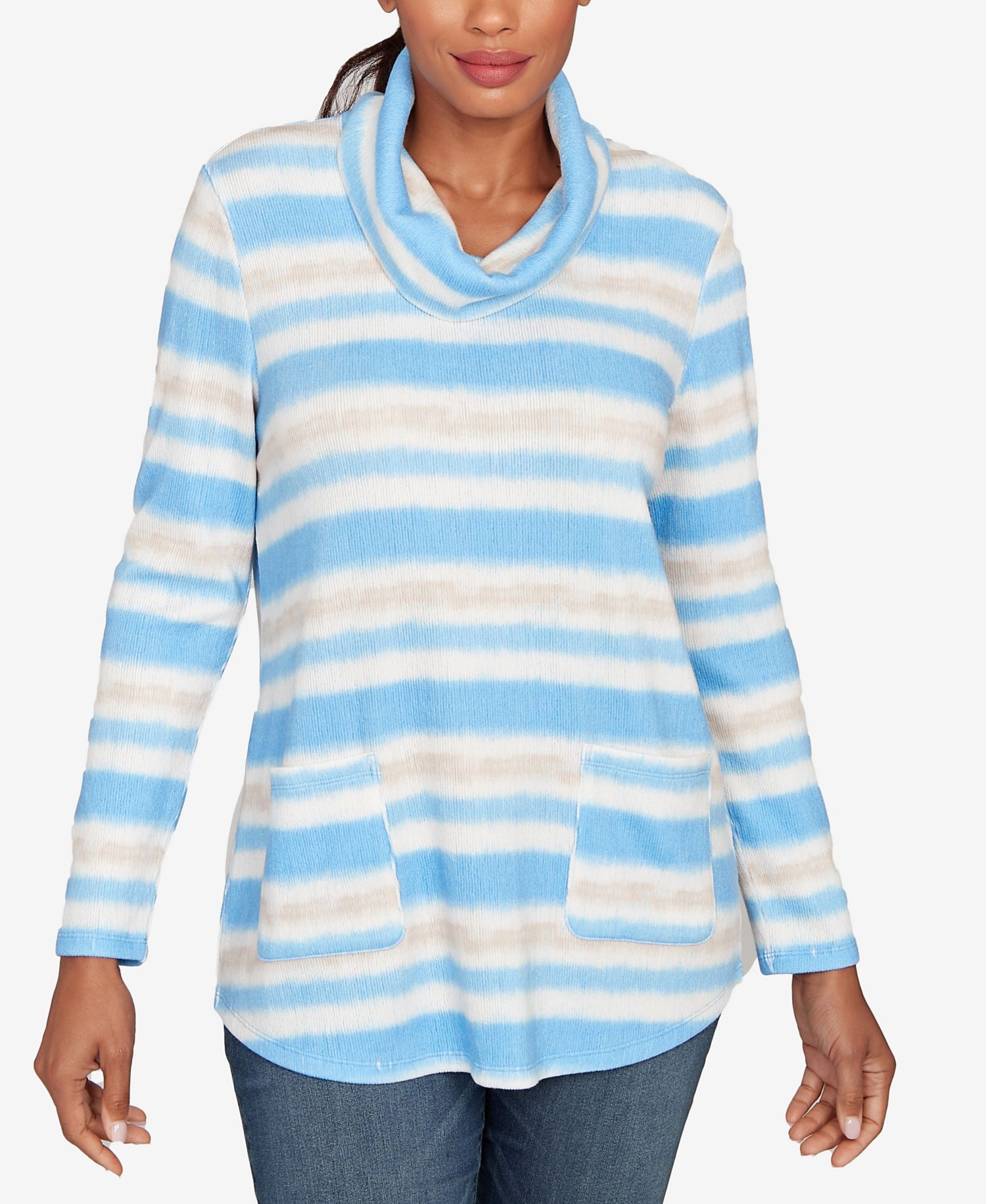 Petite Ribbed Stripe Patch Pocket Knit Top