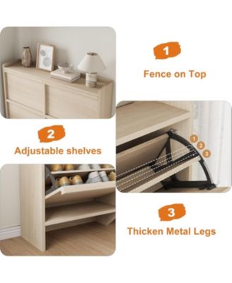 Shoe Cabinet with 4 Flip Drawers, Wooden Shoe Organizer Cabinet with Adjustable Shelf, Shoe Storage for Entryway, Hidden Shoe Cabinet for Hallway, Living Room, Natural Oak