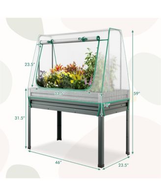 Raised Garden Bed w/ Cover & Legs Roll-up Window Climbing Trellis Drainage Holes