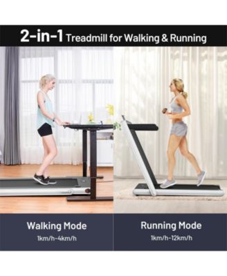 2-in-1 Electric Motorized Health and Fitness Folding Treadmill with Dual Display and Speaker-White