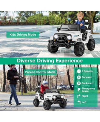 12V Kids Ride on Truck Car with Remote Control Threaded Wheels and 3 Speeds-White