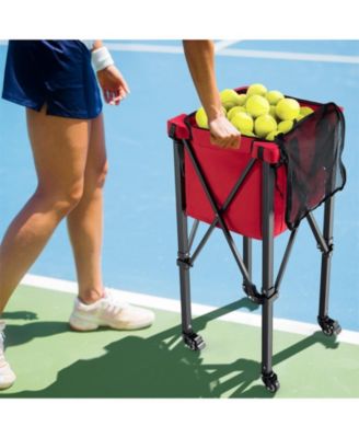 Lightweight Foldable Tennis Ball Teaching Cart with Wheels and Removable Bag-Red