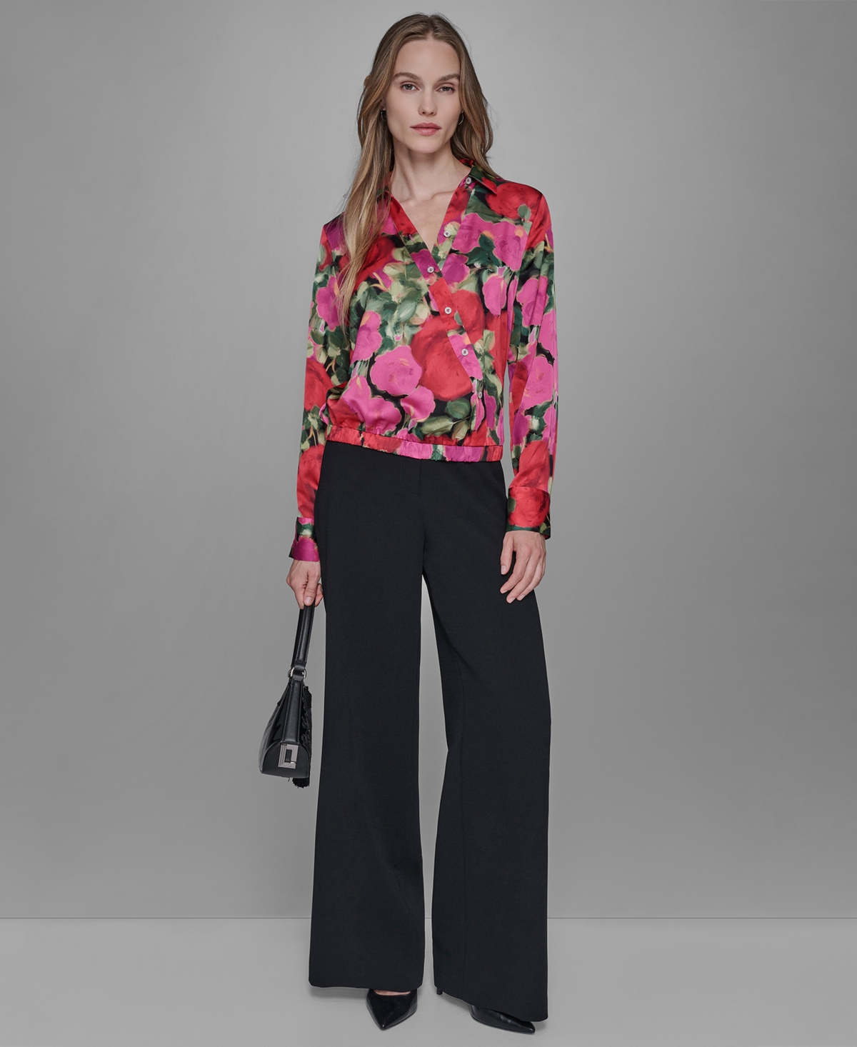 Karl Lagerfeld Paris Petite Floral Long Sleeves Top