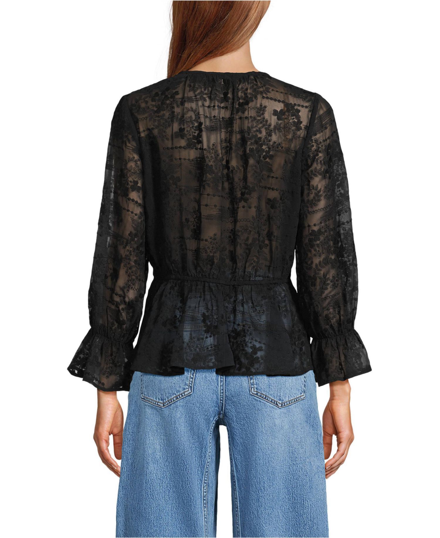 Women's Feminine Ruffle Chiffon V-neck Blouse