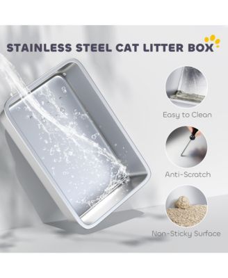 XL Stainless Steel Cat Litter Box for Big Cats with Flip Cover