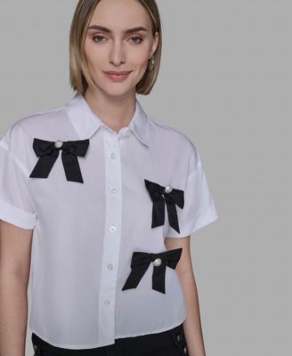 Petite Bow Short Sleeve Top