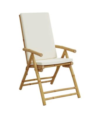 Garden Reclining Chair Set of 2 Cream white Bamboo, fabric