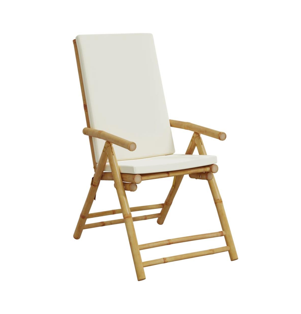 vidaXL Garden Reclining Chair Set of 2 Cream white Bamboo, fabric