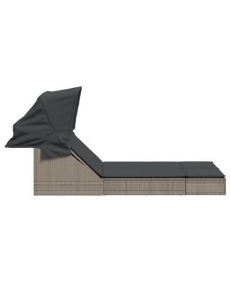 Double Sun Lounger Grey PE Rattan, Powder-coated Steel Double