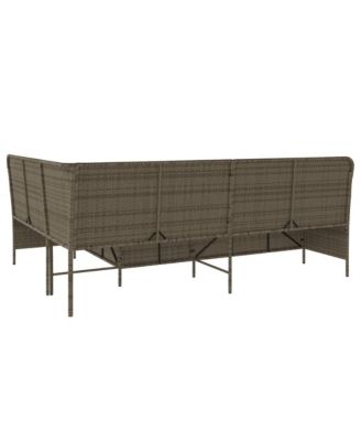 Patio Sofa Gray Poly Rattan, Powder-Coated Steel L-Shaped, 5-seater
