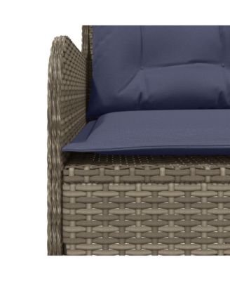 Patio Sofa Gray Poly Rattan, Powder-Coated Steel L-Shaped, 5-seater
