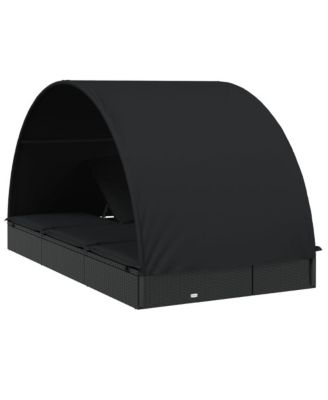 Sunbed Black PE rattan, powder-coated steel, fabric (100% polyester)