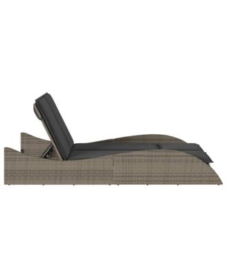Patio Sun Lounger Gray PE rattan Dual seat large outdoor lounger
