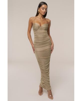Women's Ruched Metallic Maxi Dress