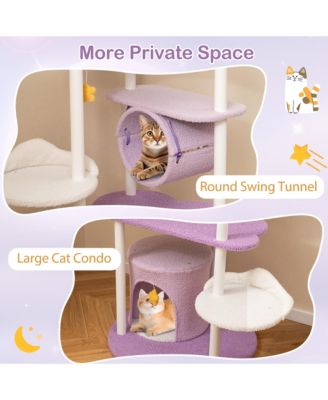 62'' Multi-level Cat Tree w/ Moon-Shaped Top Perch Cloud-Shaped Jumping Platform