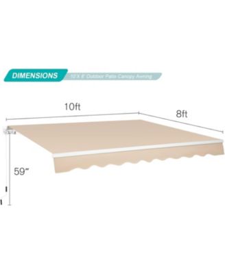 10'x8' Manual Retractable Awning Sun Shade, Patio Awning Canopy