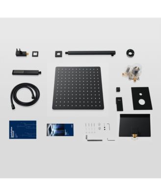 Male NPT Black Shower System, 12 Inch Shower Fixtures Rain Shower Head with Handheld Shower Spray, Wall Mount Shower Faucet Set for Bathroom