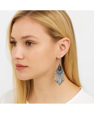 Black Cat's Eye Stone Boho Dangle Earrings for Women