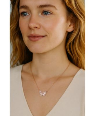 Elegant 18k Rose Gold Butterfly Pendant Necklace with Sparkling Cubic Zirconia Stones