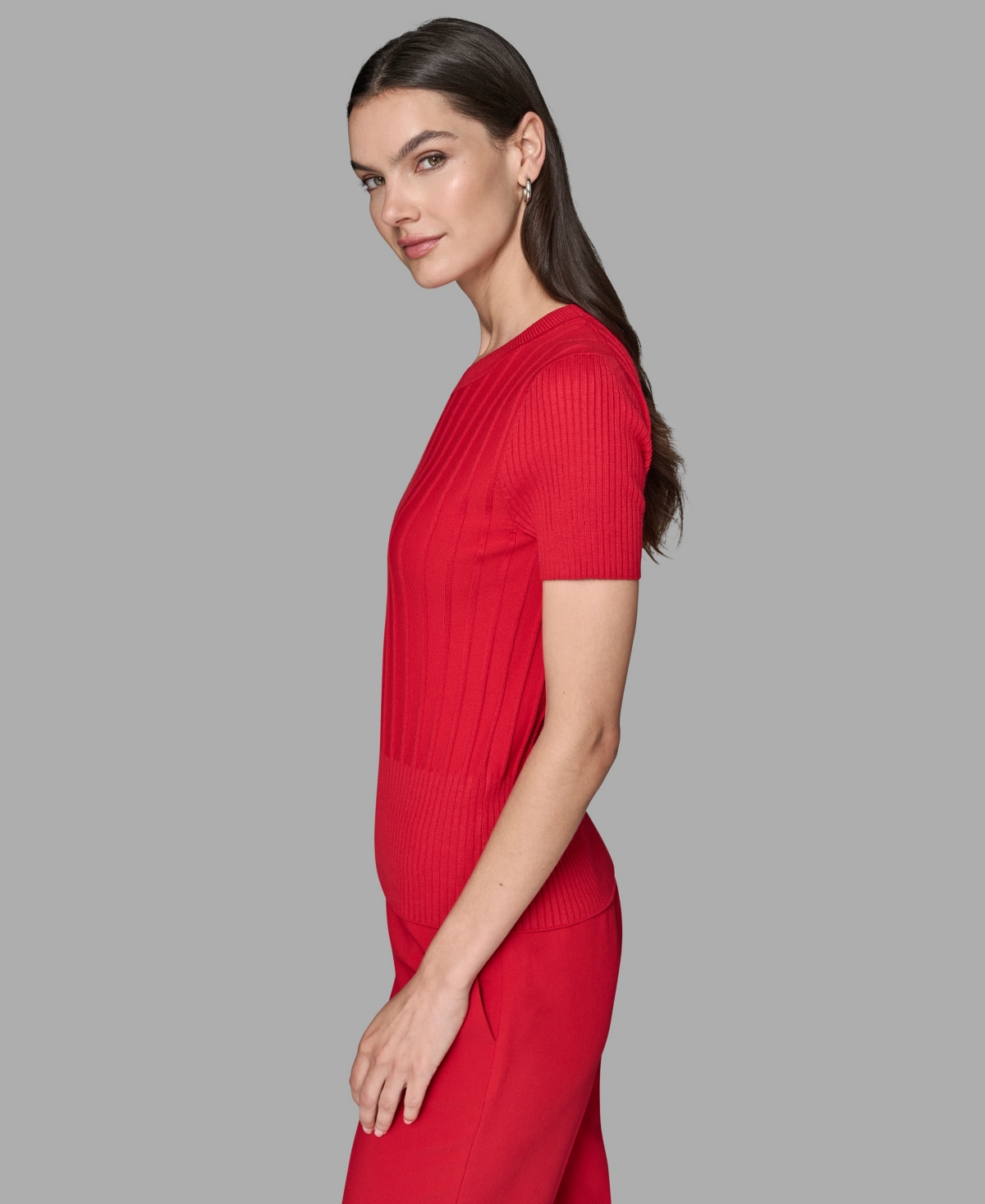 Karl Lagerfeld Women's Short Sleeve Sweater Knit Top In Red